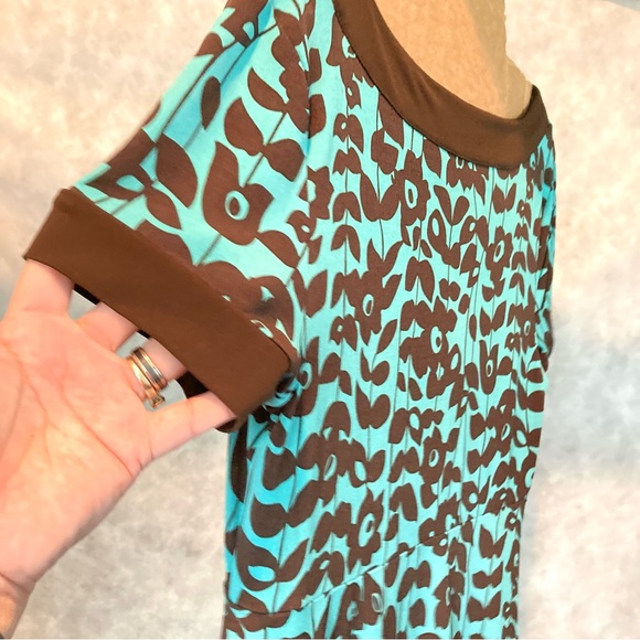 Teal Floral Flowy Knee Length Turquoise Brown by Apt 9 Dress Womens Petite Large - Picture 9 of 16